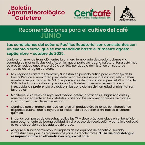 Boletín agrometeorológico de Cenicafé advierte disminución de lluvias en Caldas para junio y julio