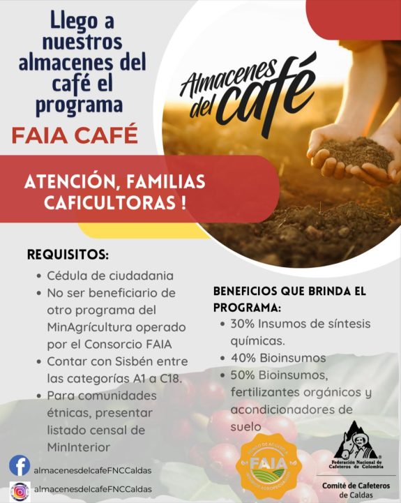 Llega a los Almacenes del Café el programa FAIA CAFÉ para beneficiar a familias caficultoras de Caldas