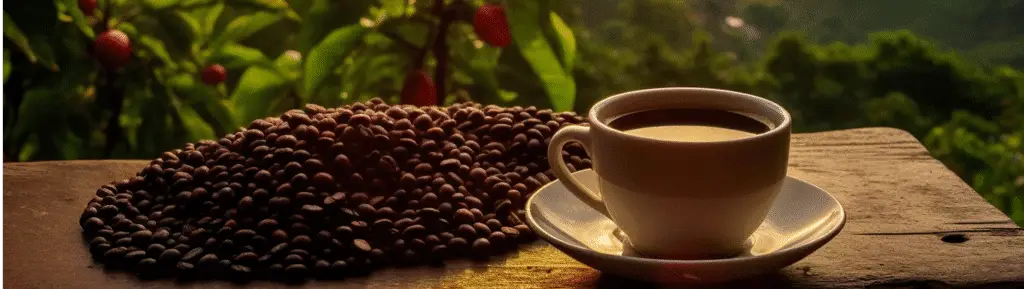 taza y granos de café